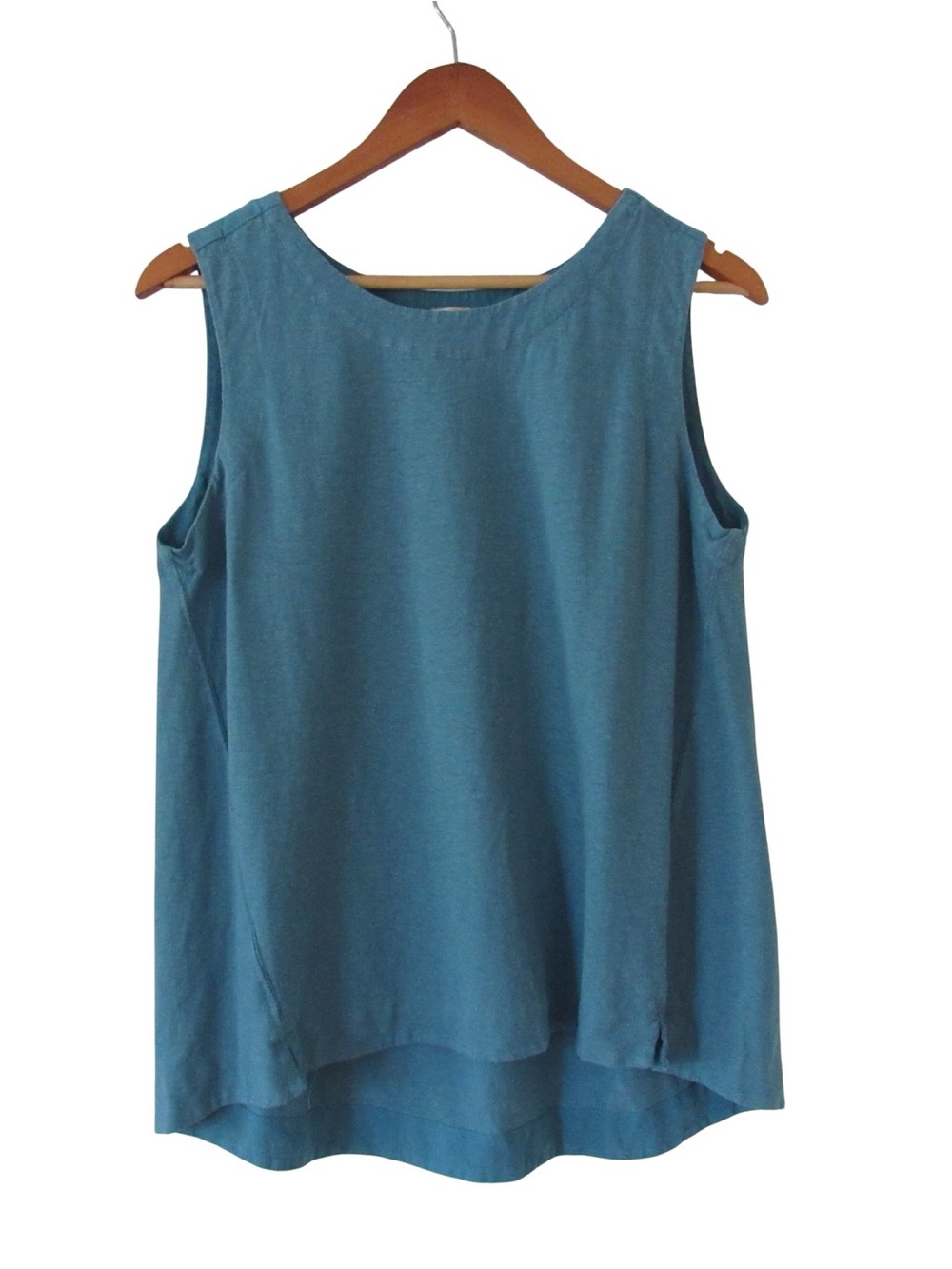 Poetry Blue Tank Top Blouse US 6 Hemp Organic Cotton Classic Lagenlook Pleated